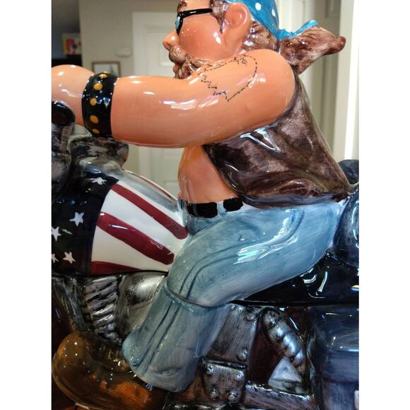 Flag Biker Cookie Jar by Popular Creations, Harley Davidson Gals and Guys love t - Picture 9 of 14
